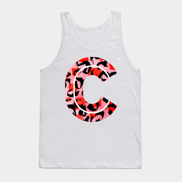 Abstract Letter C Watercolour Leopard Print Alphabet Red Tank Top by Squeeb Creative